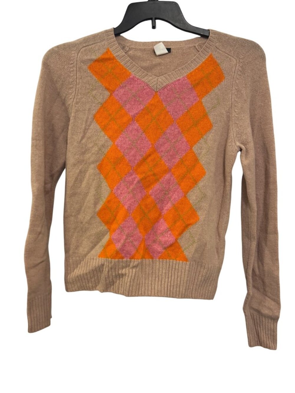 Vintage J.Crew Womens Argyle V-Neck Sweater 100% Lambs Wool Medium